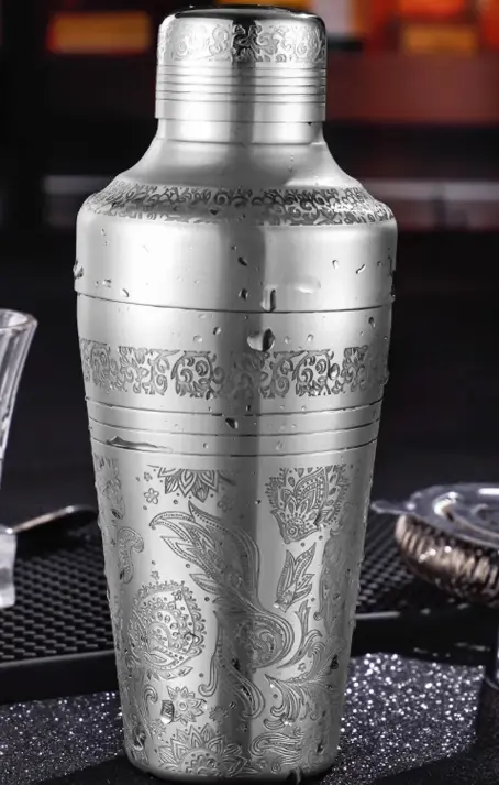 AD-0016 304不鏽鋼 日式加厚三節式雪克杯 510ml(刻花) 