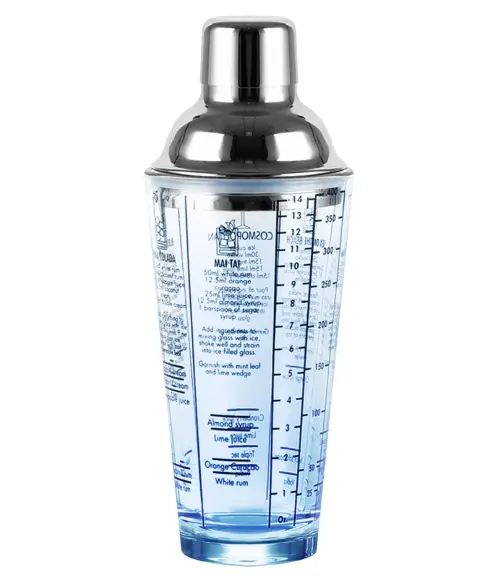 AD-0035 304不鏽鋼 藍色玻璃酒譜雪克杯 400ml 