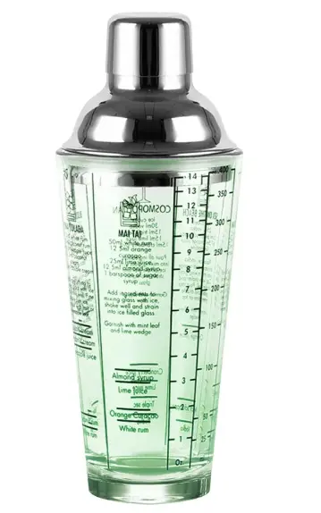 AD-0037 304不鏽鋼 青綠色玻璃酒譜雪克杯 400ml 