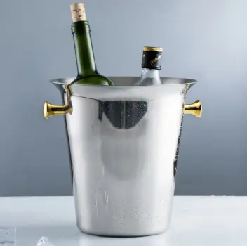 AD-0189 歐式加厚不鏽鋼冰桶 5L (金把) 